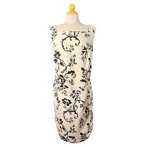 Sleeveless Floral Sheath Dress - Black on White
